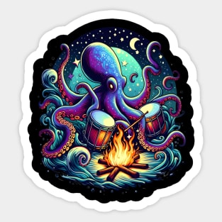Octopus playing drums Percussive Sea Symphony Sticker